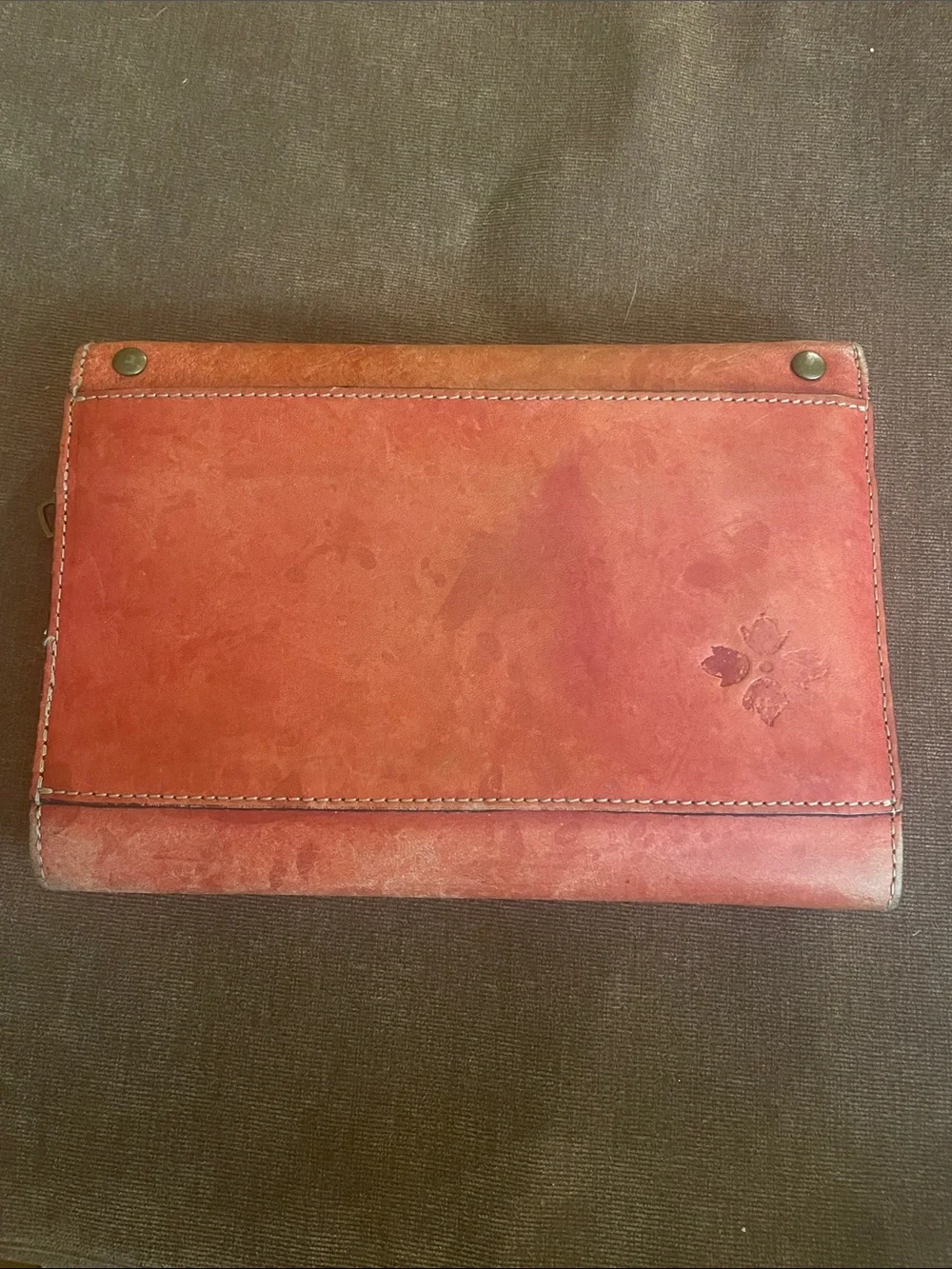 Patricia Nash Weathered Studded Leather Wallet/Clutch in Distressed Burnt Orange